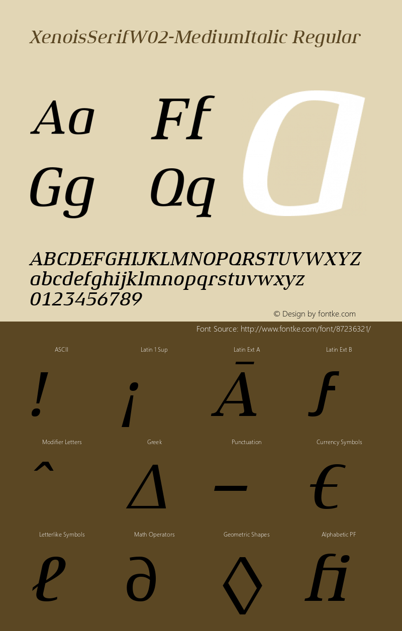 Xenois Serif W02 Medium Italic Version 1.00 Font Sample