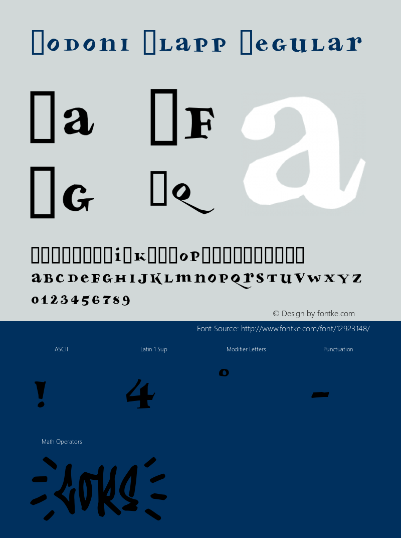 Bodoni Slapp Regular Macromedia Fontographer 4.1.5 03‐06‐04 Font Sample