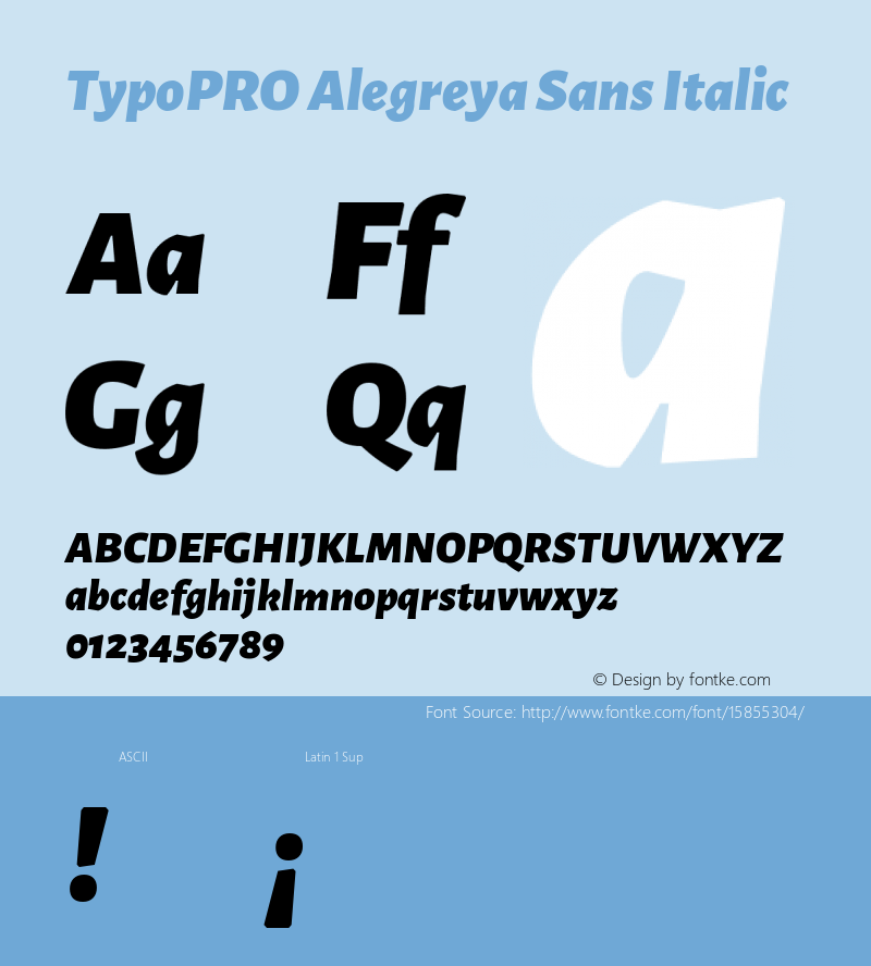 TypoPRO Alegreya Sans Italic Version 1.000;PS 001.000;hotconv 1.0.70;makeotf.lib2.5.58329 DEVELOPMENT Font Sample