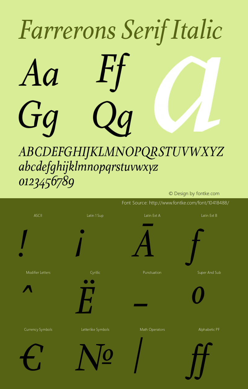 Farrerons Serif Italic Version 1.000 Font Sample