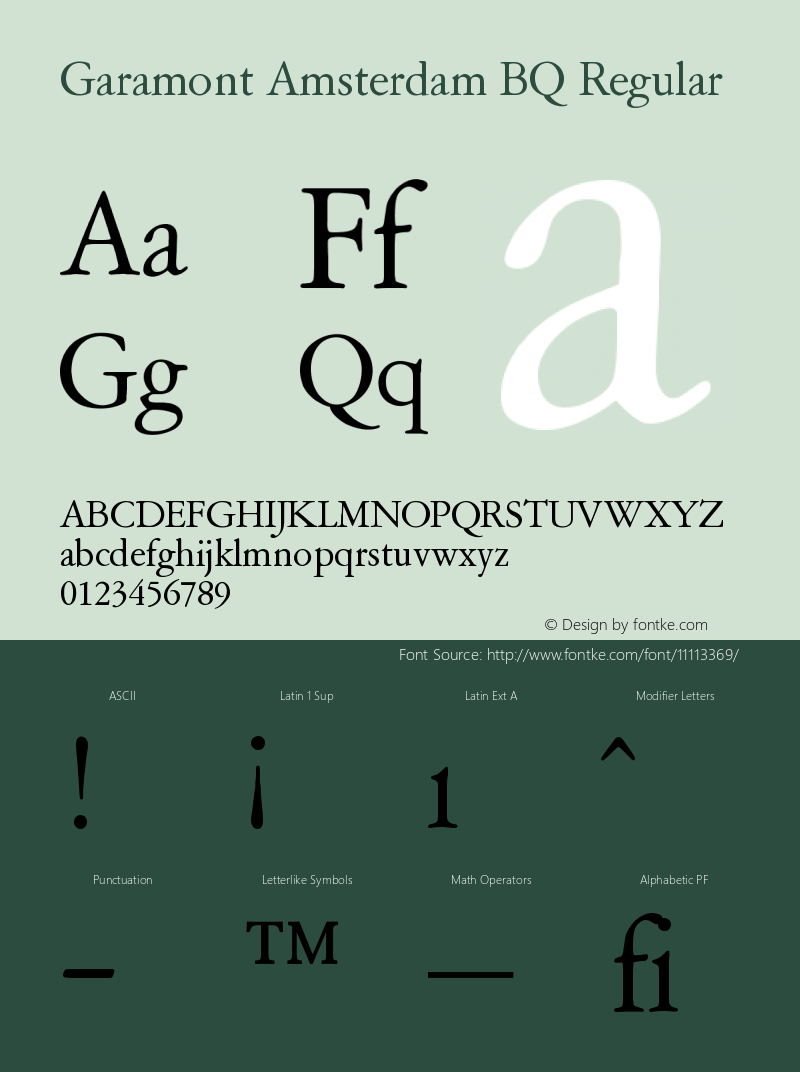 Garamont Amsterdam BQ Regular Version 001.000 Font Sample