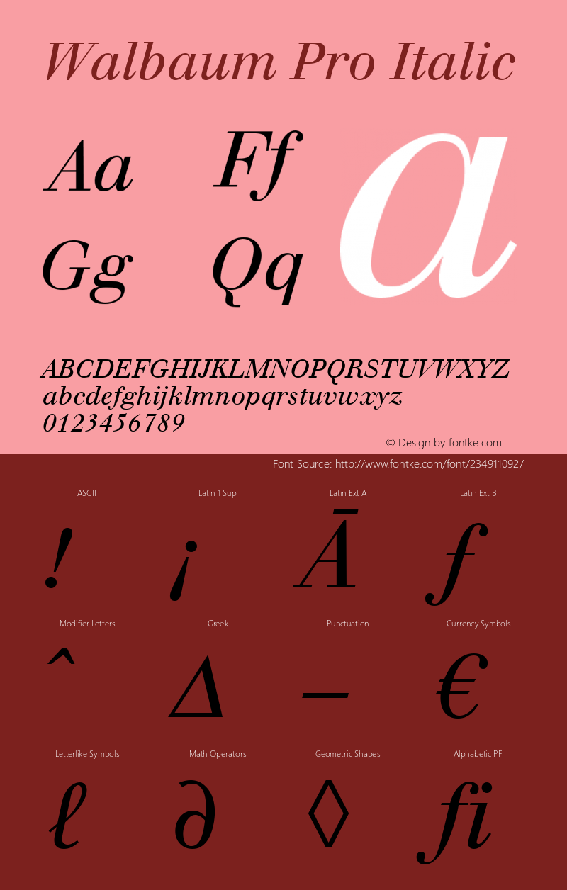 Walbaum Pro Italic Version 1.00 Build 1000图片样张