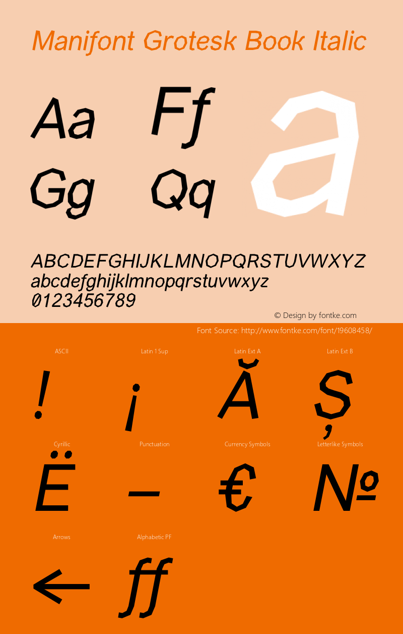 ManifontGroteskBookItalic Version 002.001 Font Sample