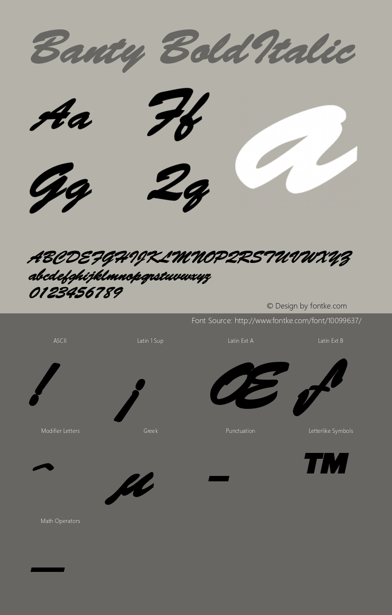 Banty BoldItalic Altsys Fontographer 4.1 12/26/94 Font Sample