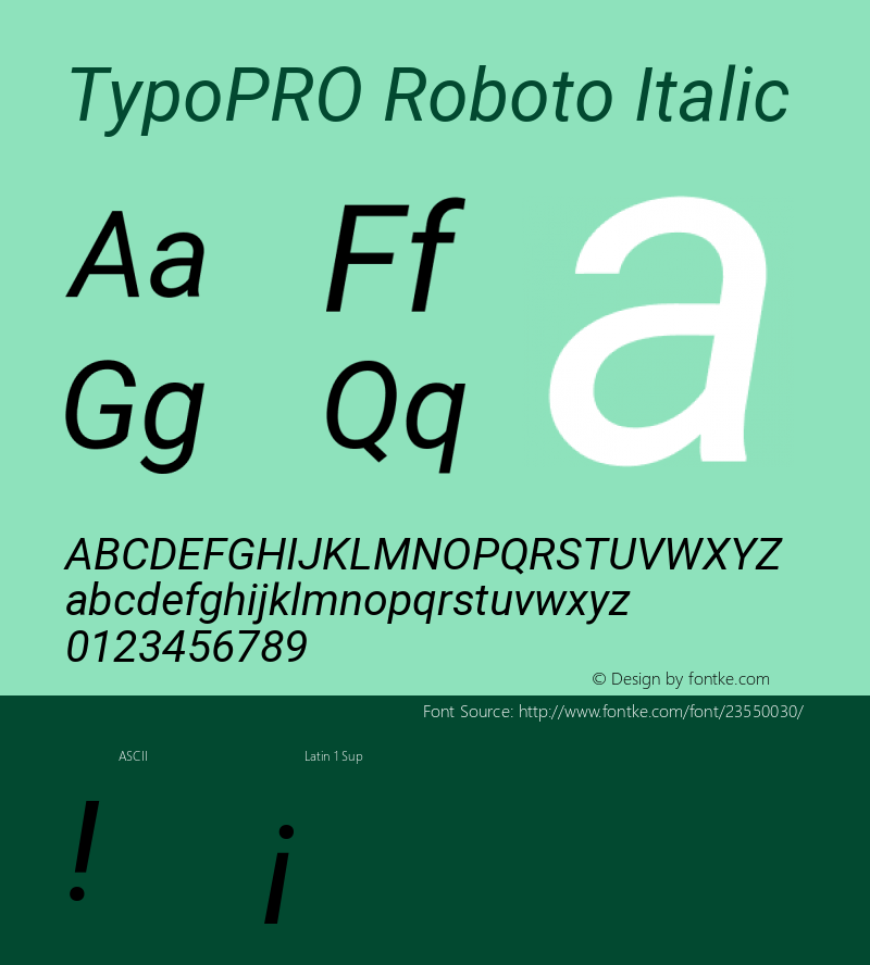 TypoPRO Roboto Italic Version 2.136; 2016 Font Sample