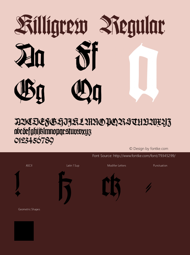 Killigrew Regular Version 1.0; 2002; initial release Font Sample