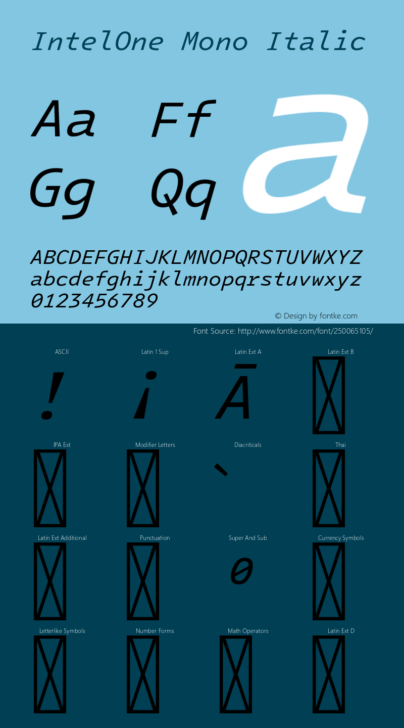 IntelOne Mono Italic Version 1.200;hotconv 1.1.0;makeotfexe 2.6.0;FJTRelease1.2图片样张