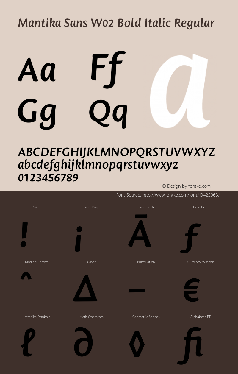 Mantika Sans W02 Bold Italic Regular Version 1.00 Font Sample