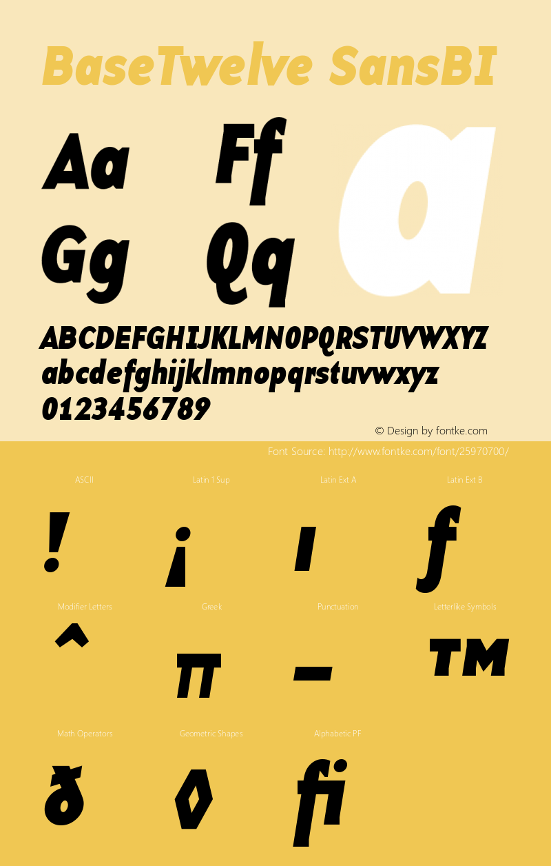 BaseTwelveSansBI Version 001.000 Font Sample