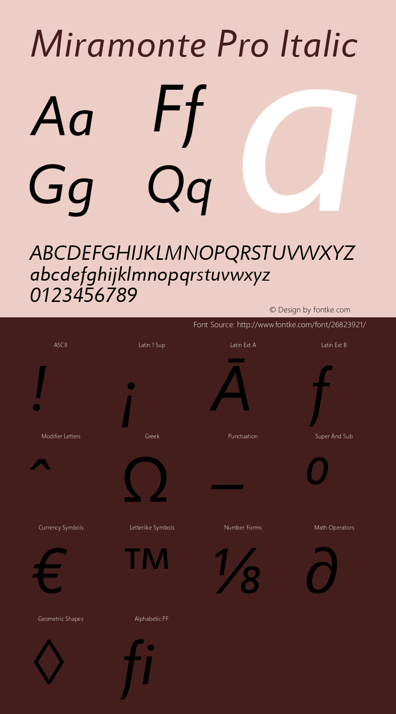 Miramonte Pro Italic Version 1.20 Font Sample