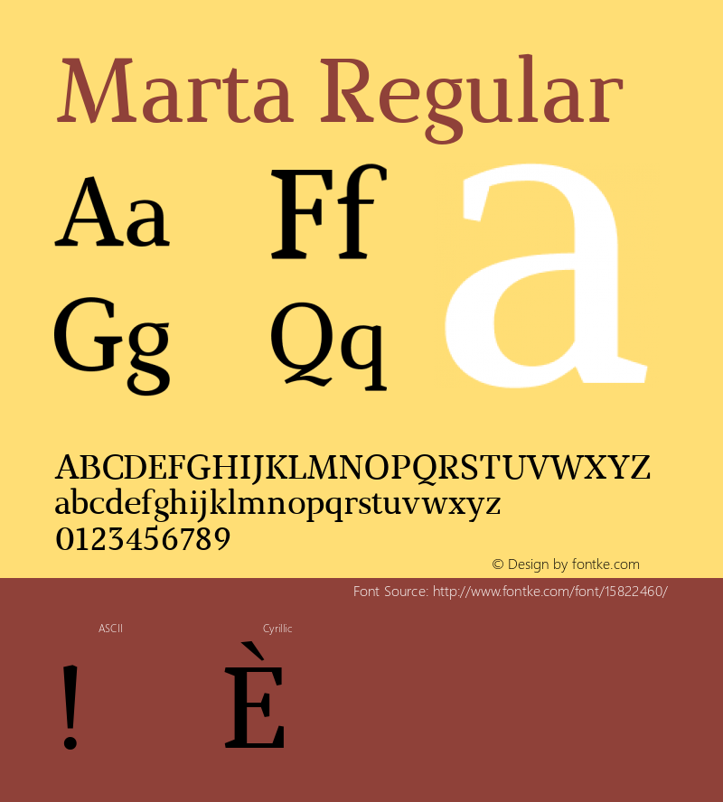 Marta Regular Version 1.000 2012 initial release; ttfautohint (v1.4.1) Font Sample