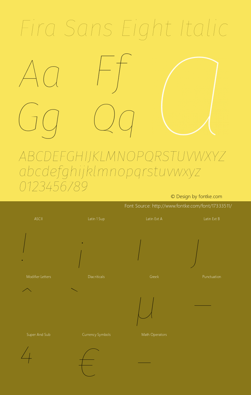 Fira Sans Eight Italic Version 4.106 Font Sample