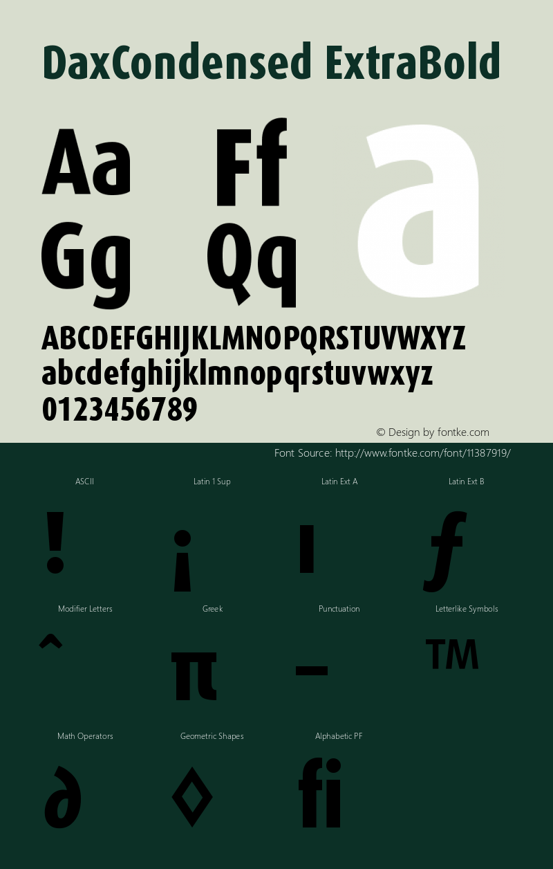 DaxCondensed ExtraBold Version 001.000 Font Sample