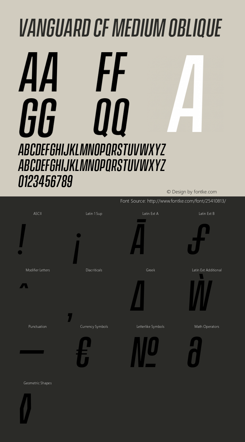 Vanguard CF Medium Oblique Version 1.200;PS 001.200;hotconv 1.0.88;makeotf.lib2.5.64775 Font Sample