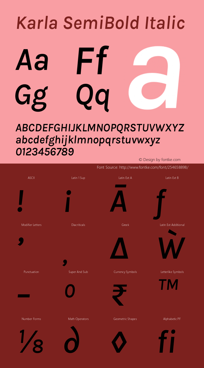 Karla SemiBold Italic Version 2.004;gftools[0.9.33]图片样张