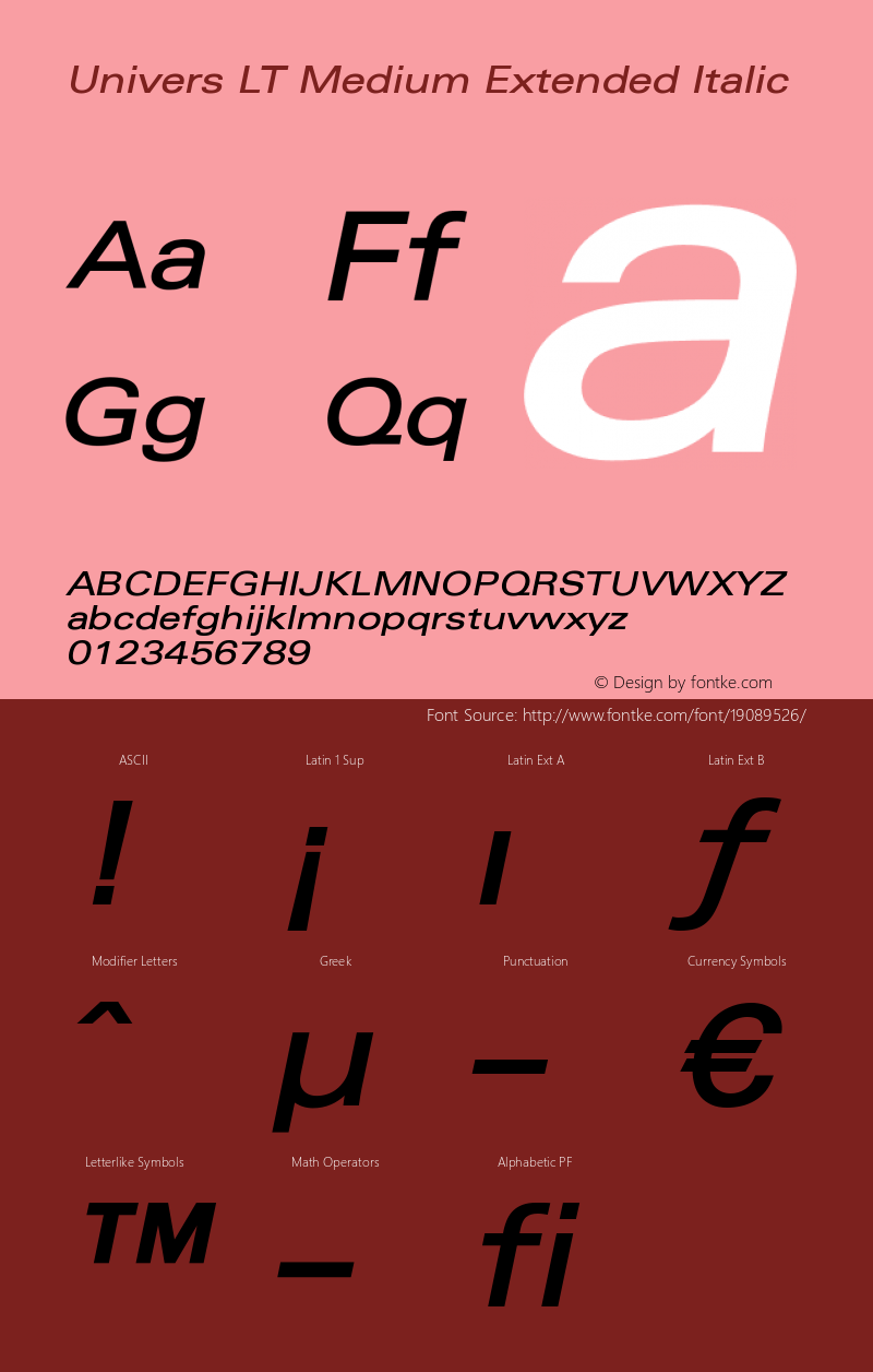 Univers LT Medium Extended Italic Version 6.1; 2002 Font Sample