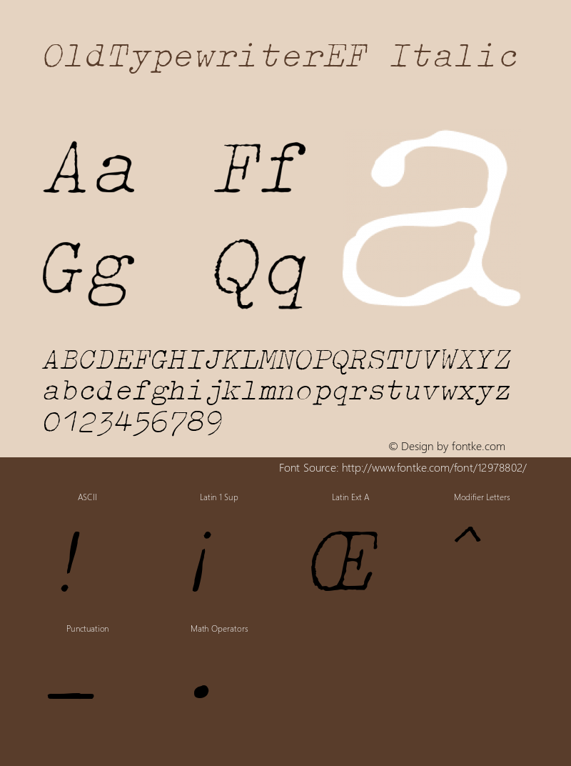 OldTypewriterEF Italic Version 1.00 Font Sample