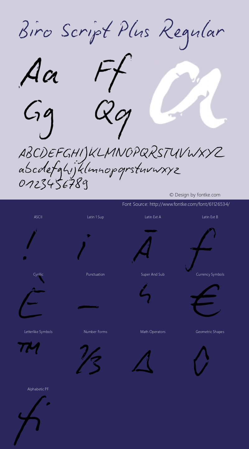 BiroScriptPlus Version 6.001 Font Sample