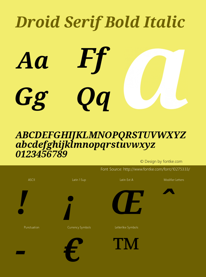 Droid Serif Bold Italic Version 1.00 build 107 Font Sample