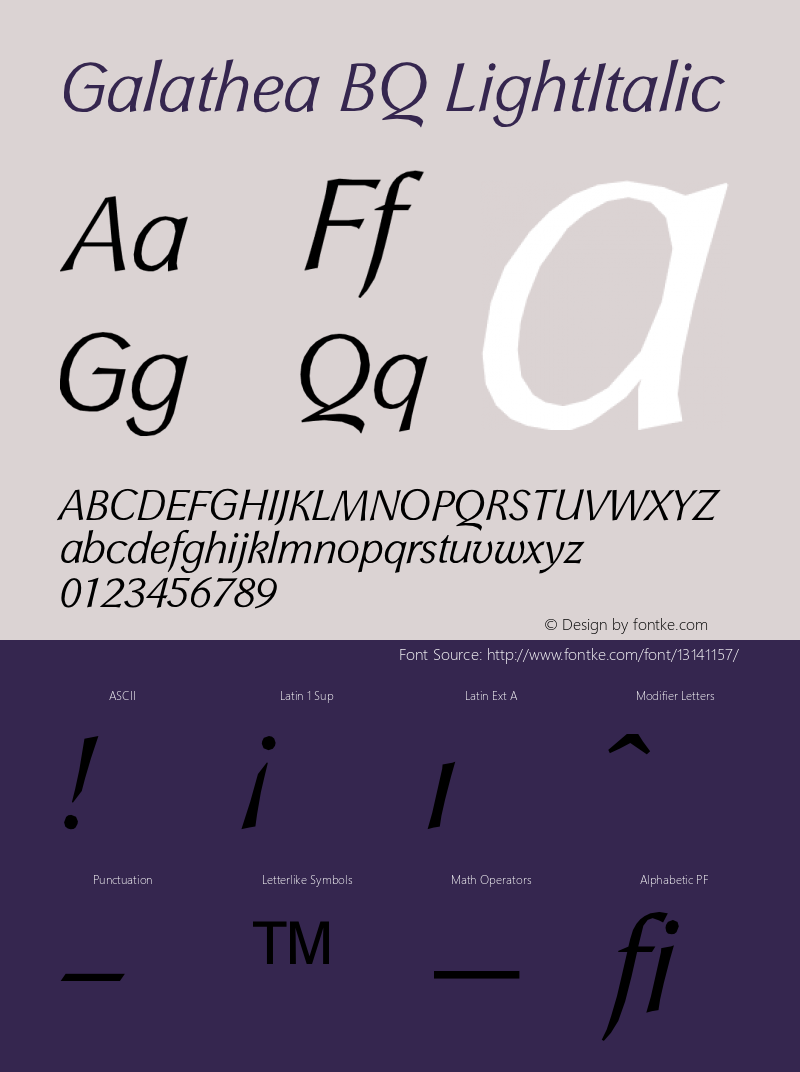 Galathea BQ LightItalic Version 001.000 Font Sample