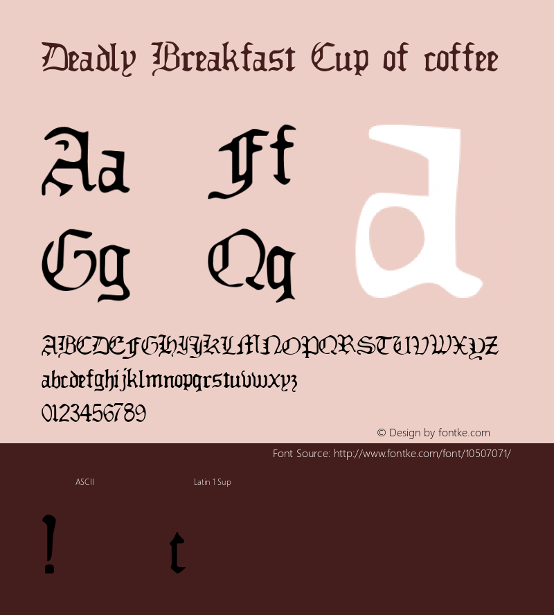 Deadly Breakfast Cup of coffee 1999; 1.0, Made with ScanFont Font Sample
