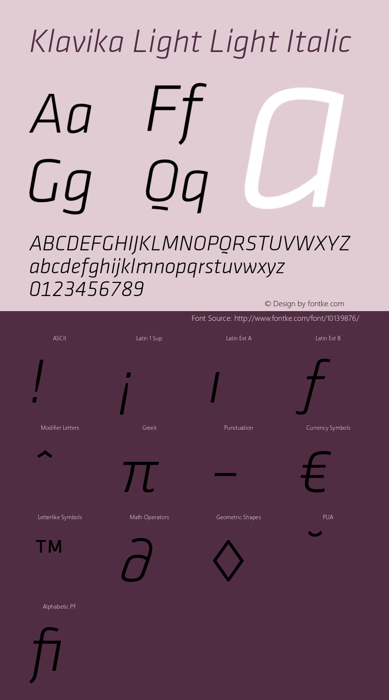 Klavika Light Light Italic 001.000 Font Sample