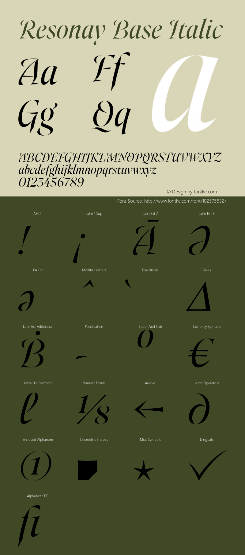 Resonay Base Regular Italic Version 1.000;hotconv 1.0.109;makeotfexe 2.5.65596 Font Sample