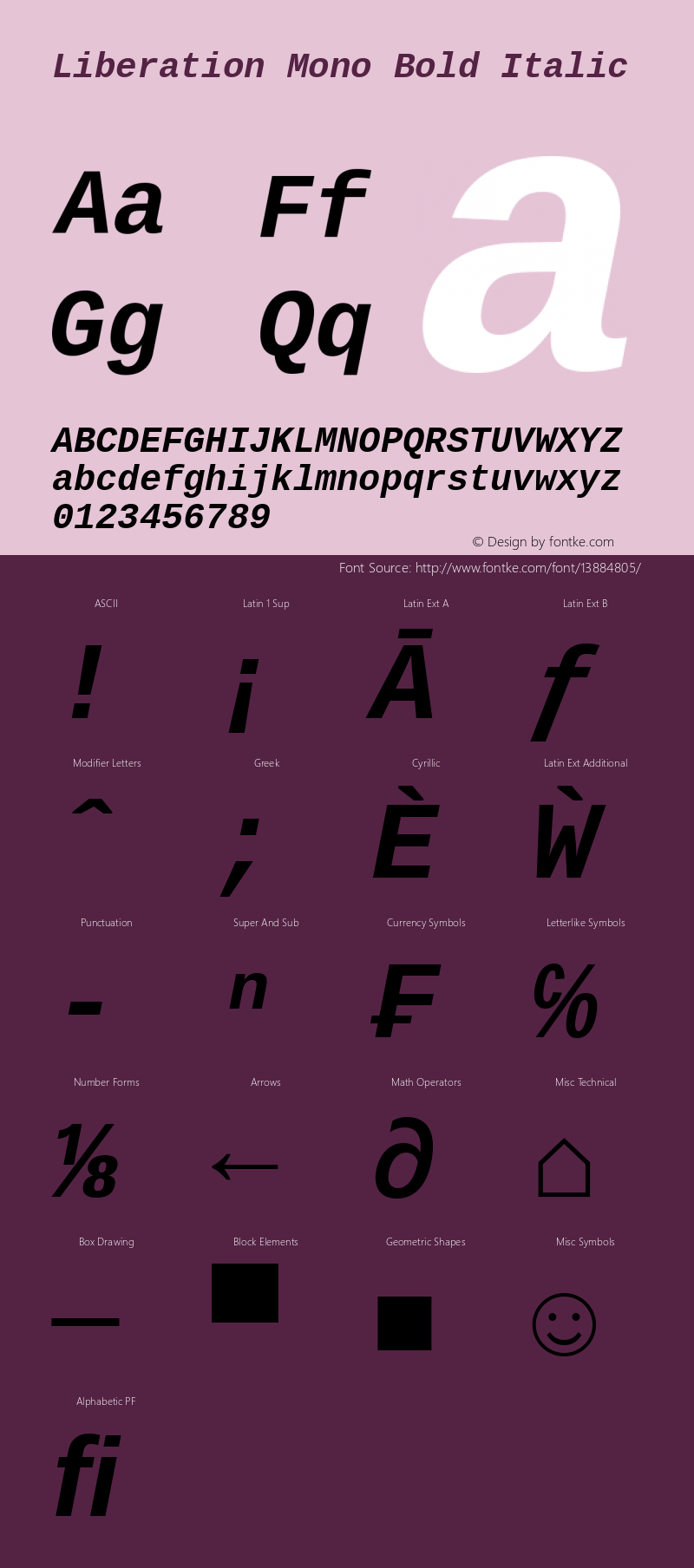 Liberation Mono Bold Italic Version 1.07 Font Sample