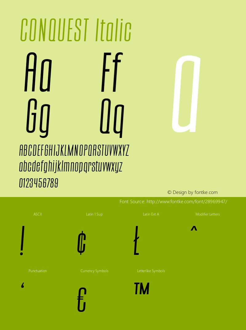 CONQUEST Italic Version 1.000 Font Sample