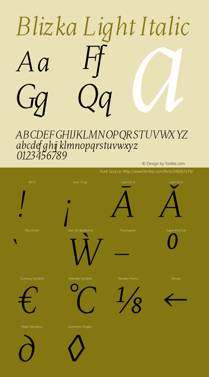 Blizka Light Italic Version 1.000 | FøM Fix图片样张