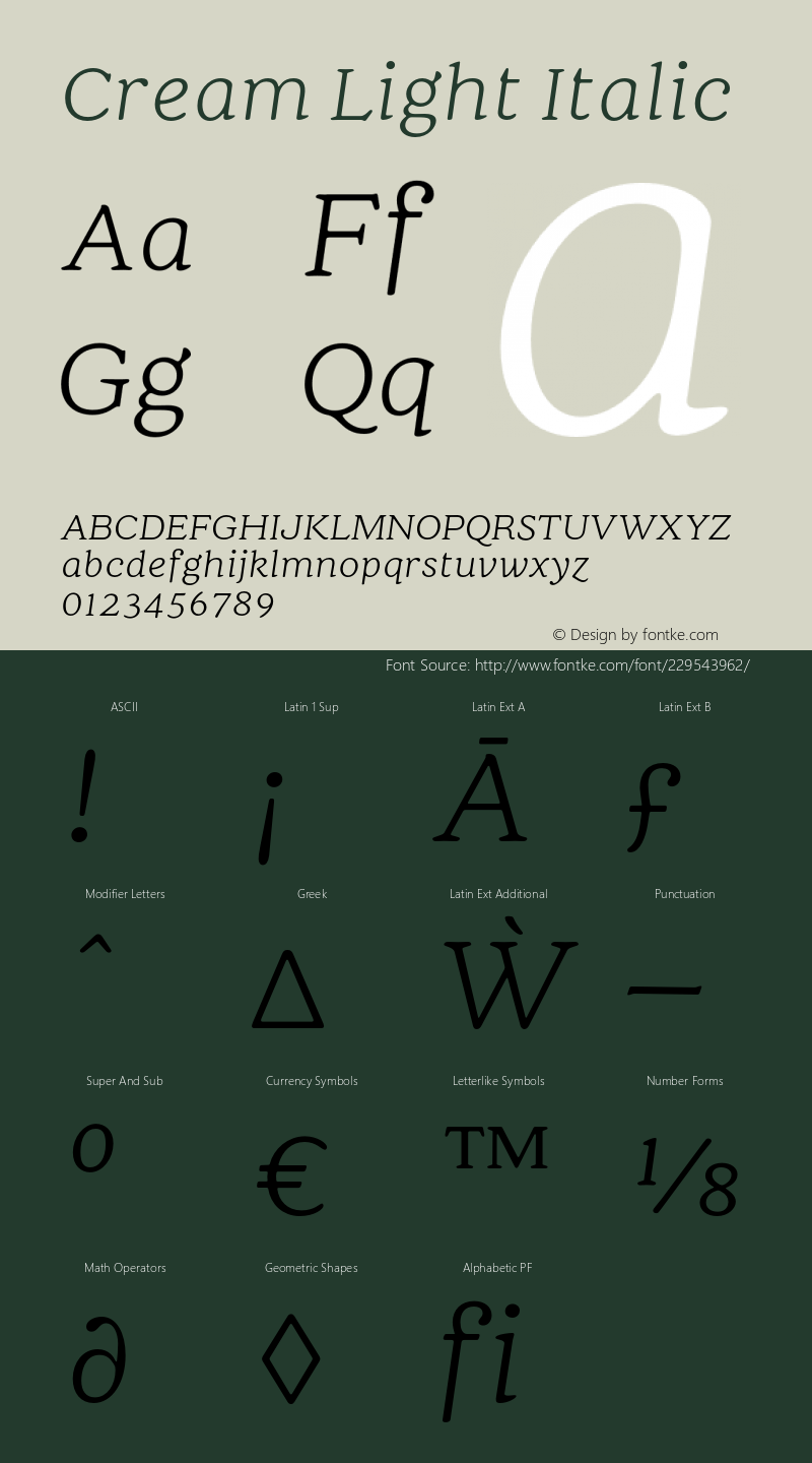 Cream Light Italic Version 1.100;FEAKit 1.0图片样张