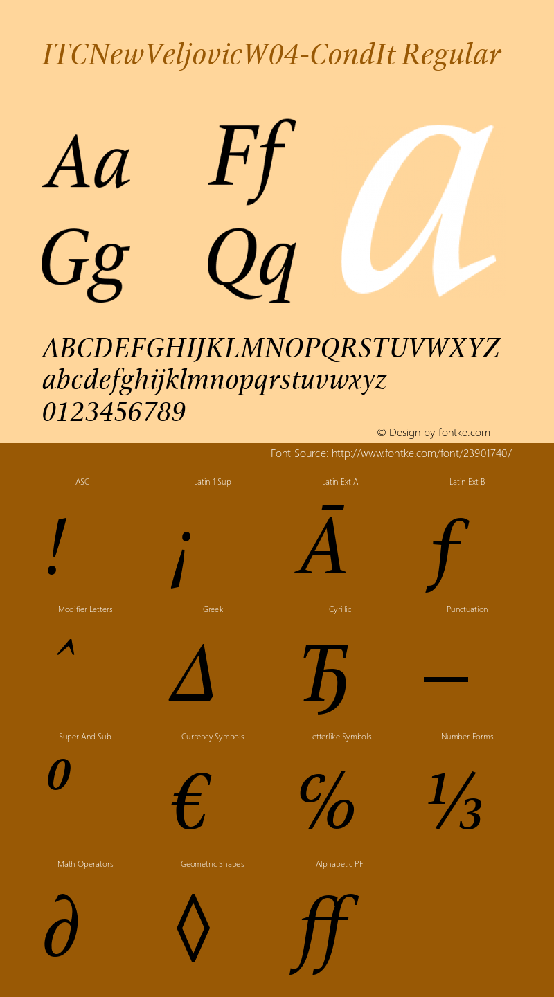 ITC New Veljovic W04 Cond It Version 1.00 Font Sample