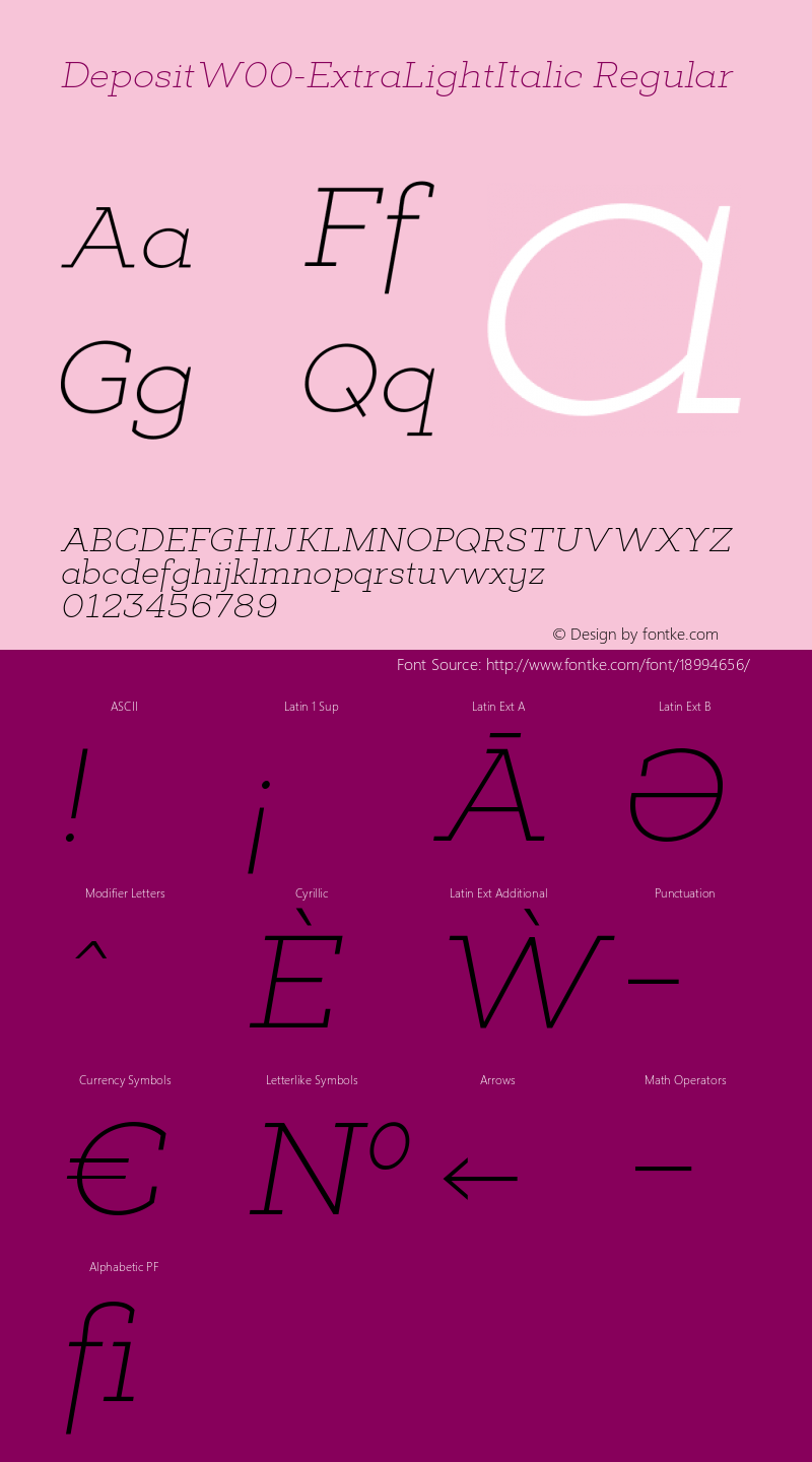 DepositW00-ExtraLightItalic Regular Version 1.00 Font Sample