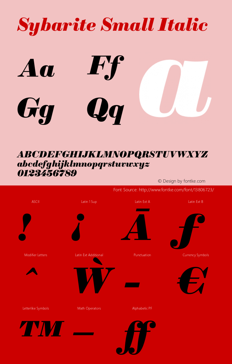 Sybarite Small Italic Version 1.001 Font Sample