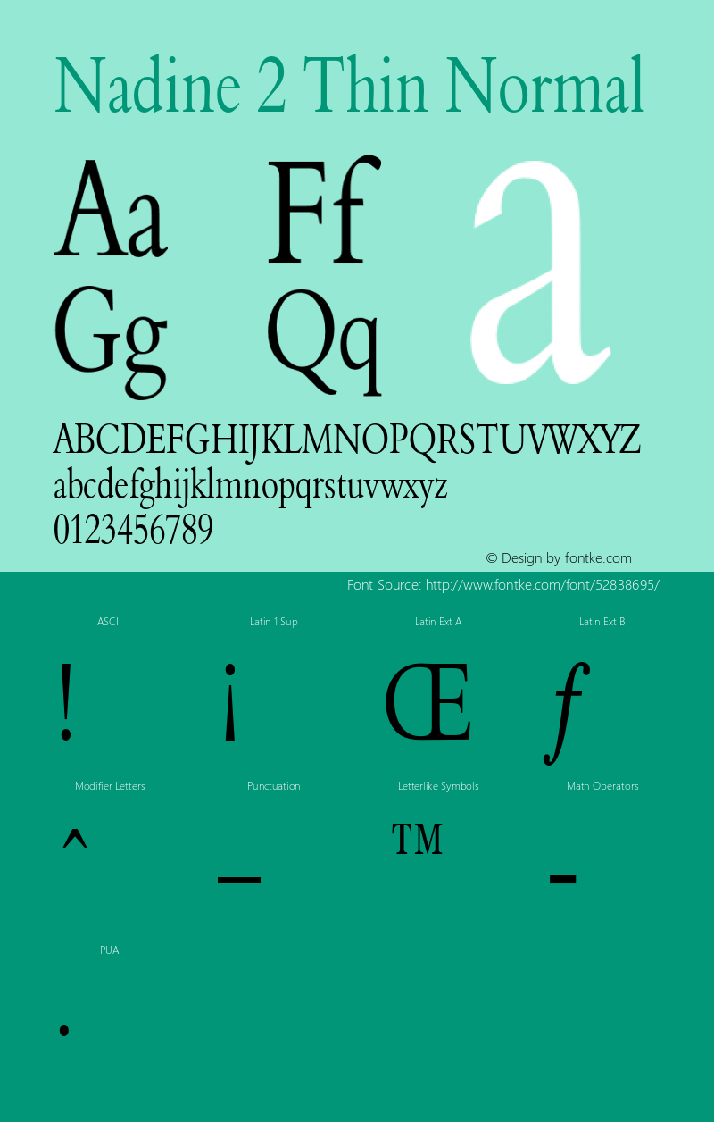 Nadine2ThinNormal Altsys Fontographer 4.1 1/9/95 {DfLp-URBC-66E7-7FBL-FXFA} Font Sample