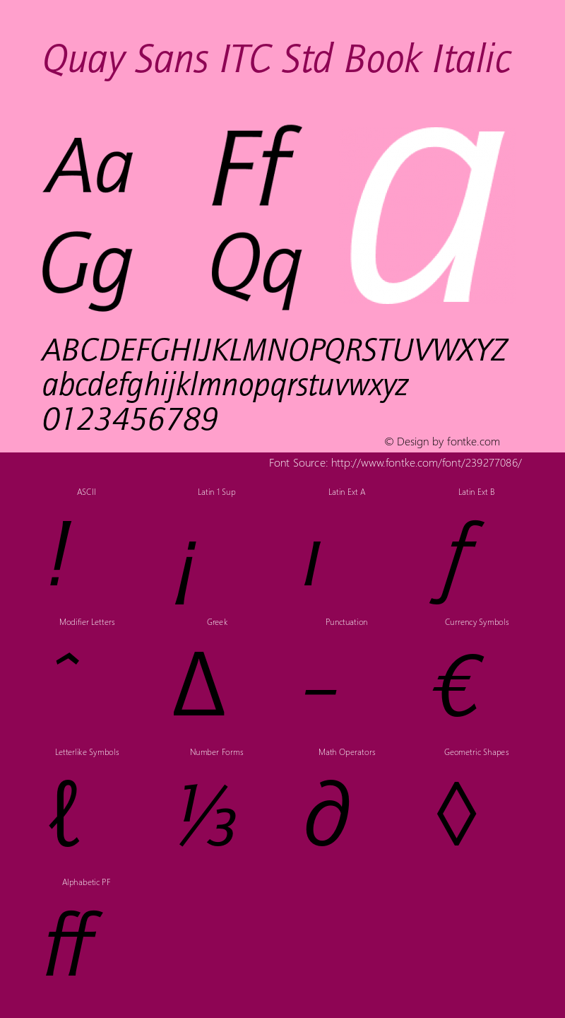 QuaySansITCStd-BookItalic Version 2.000图片样张