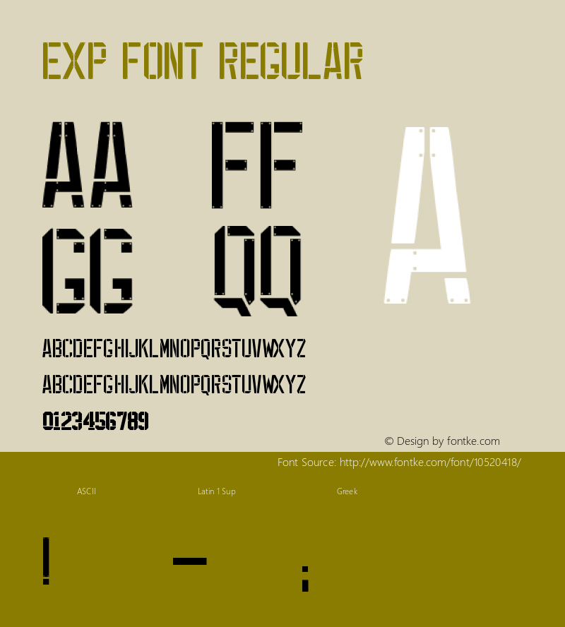 EXP FONT Regular Version 1.00 October 18, 2013, initial release Font Sample