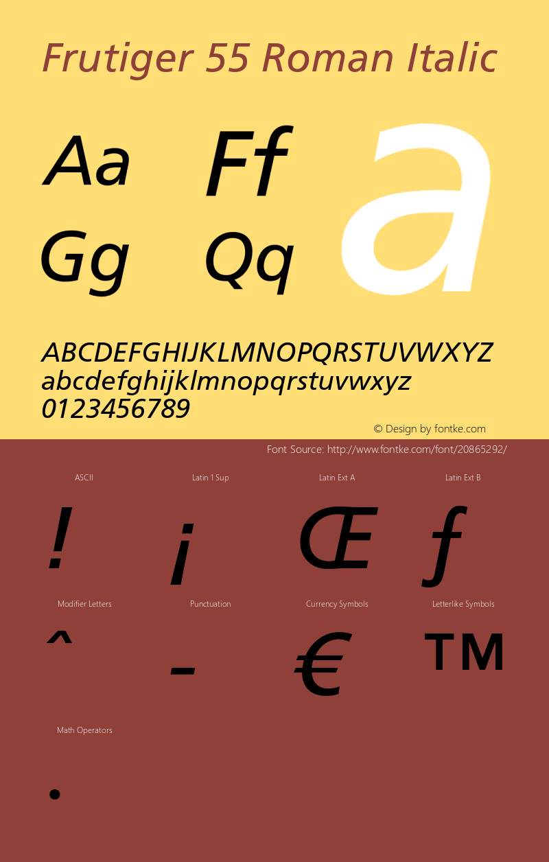 Frutiger 56 Italic Version 2.3; 1994 Font Sample