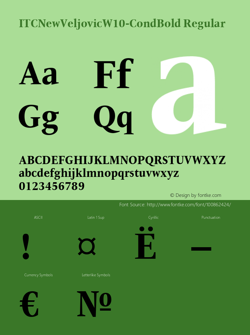 ITC New Veljovic W10 Cond Bold Version 1.00 Font Sample