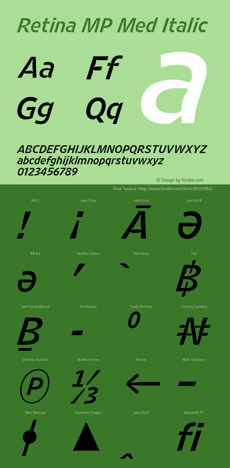 Retina MP Med Italic Version 1.001;PS 1.000;hotconv 16.6.51;makeotf.lib2.5.65220 Font Sample