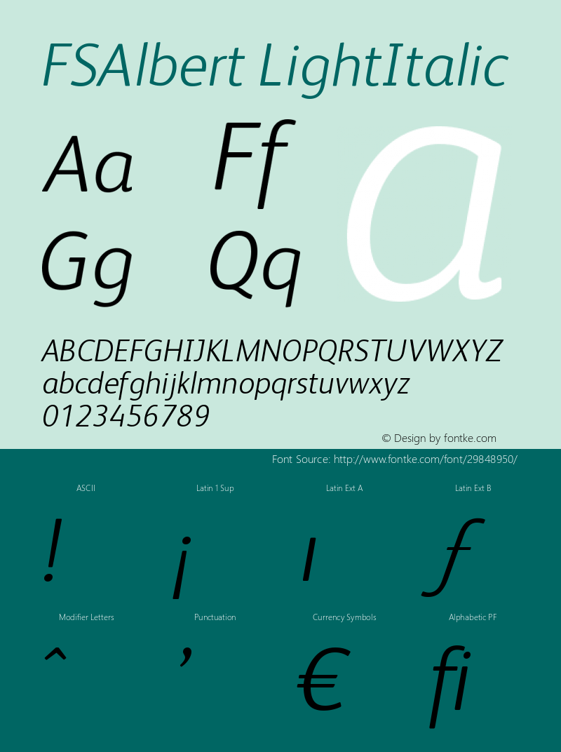 FSAlbert LightItalic Version 001.000 Font Sample