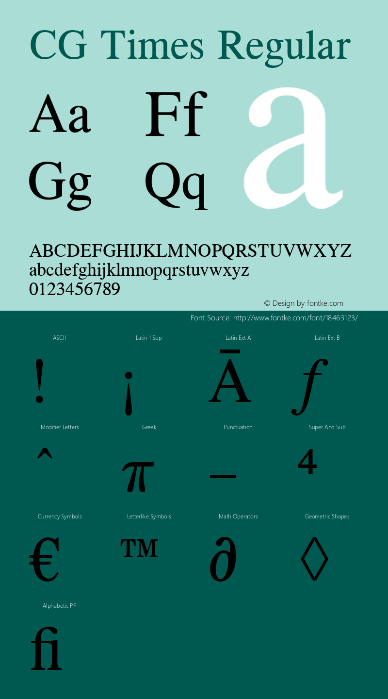 CG Times Regular Version 1.3 (Hewlett-Packard) Font Sample