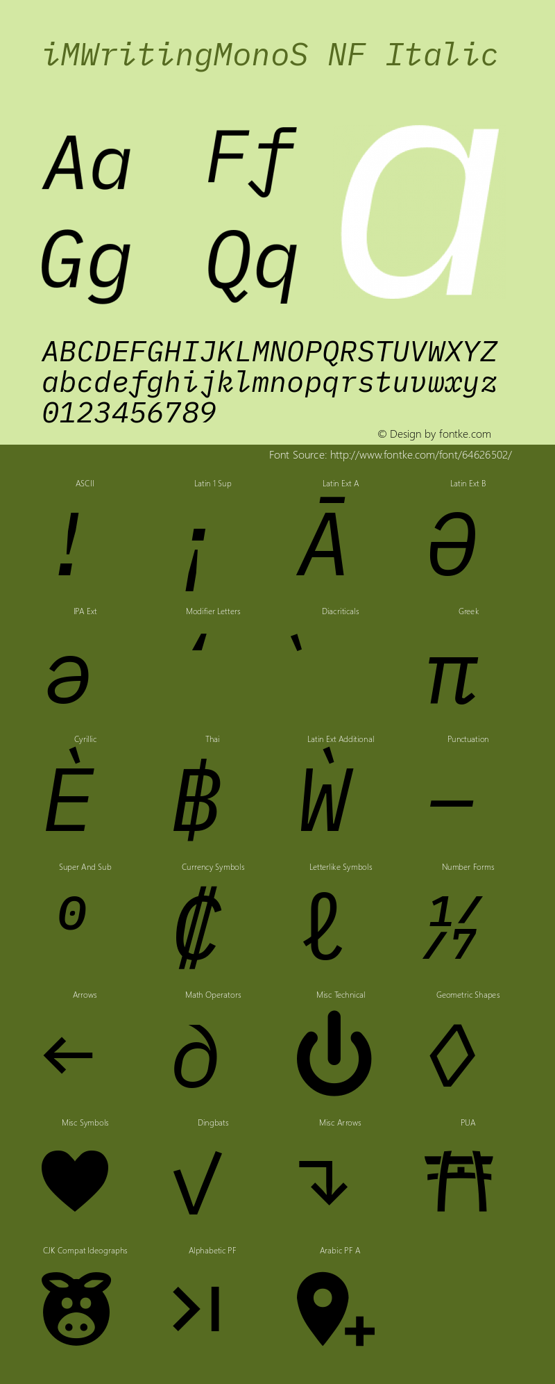 iM Writing Mono S Italic Nerd Font Complete Windows Compatible Version 2.000 Font Sample