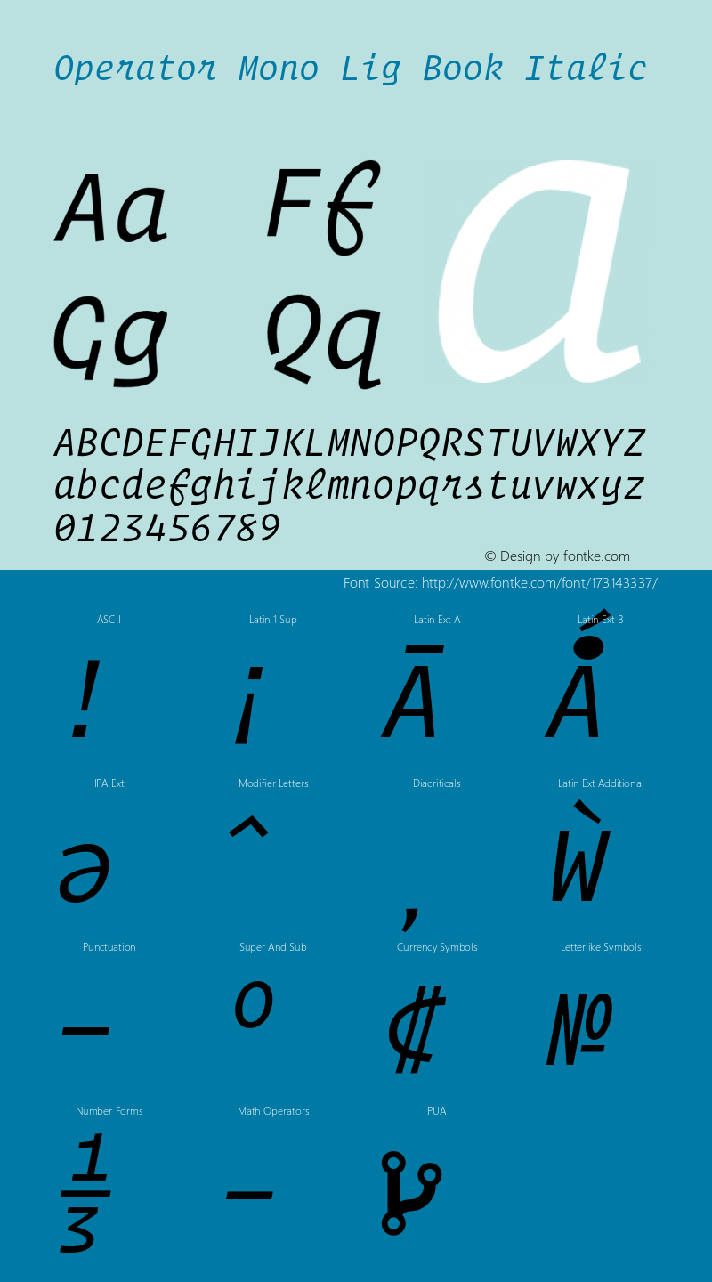 Operator Mono Lig Book Italic Version 1.200图片样张