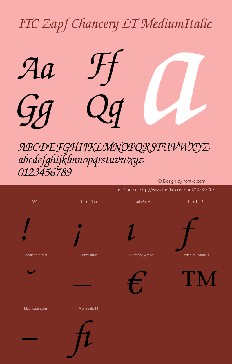 ITC Zapf Chancery LT MediumItalic Version 006.000 Font Sample