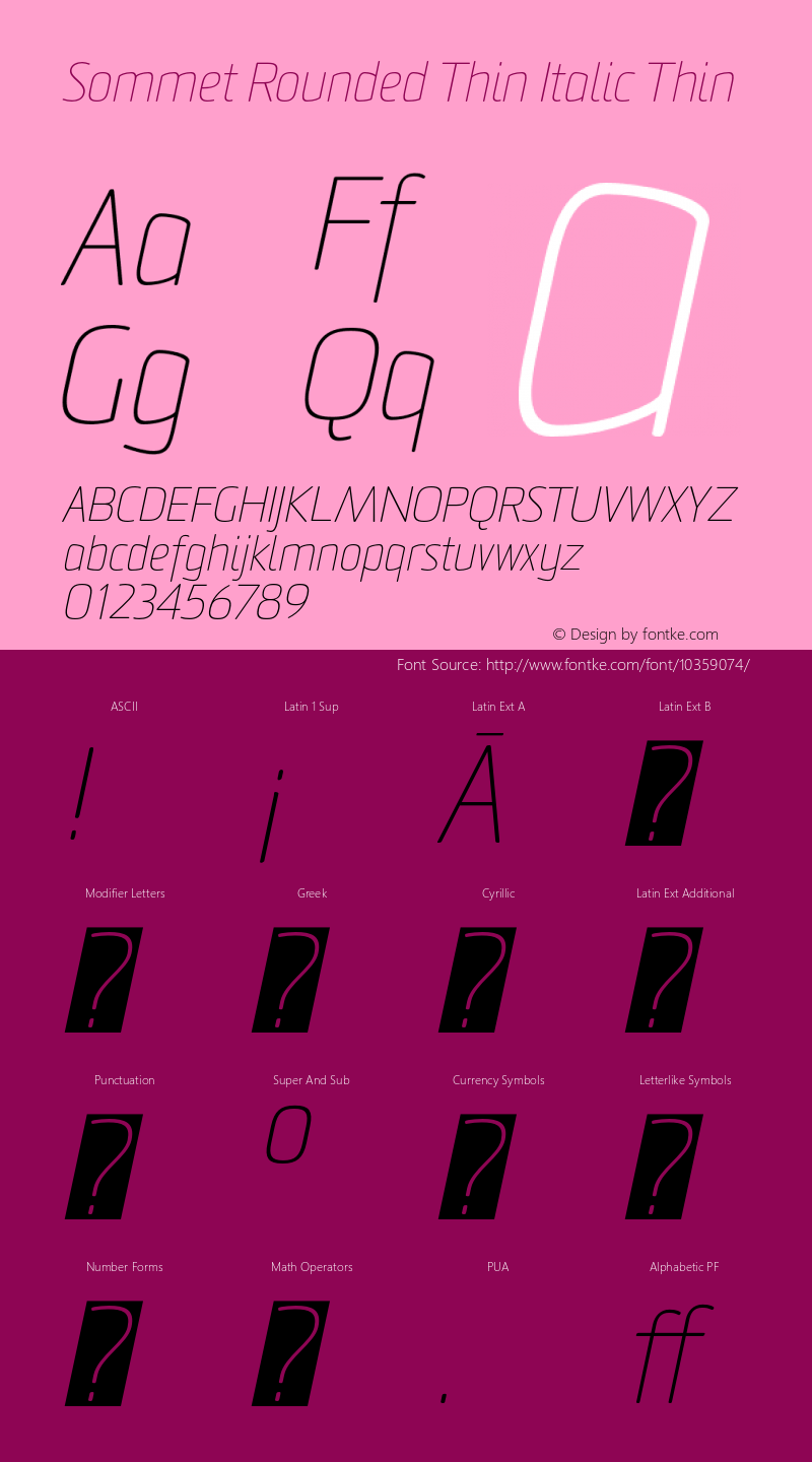 Sommet Rounded Thin Italic Thin Version 1.000 2006 initial release Font Sample