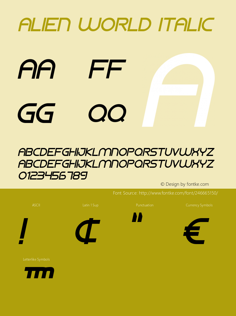 Alien World Italic Version 1.00;September 26, 2020;FontCreator 11.5.0.2430 64-bit图片样张