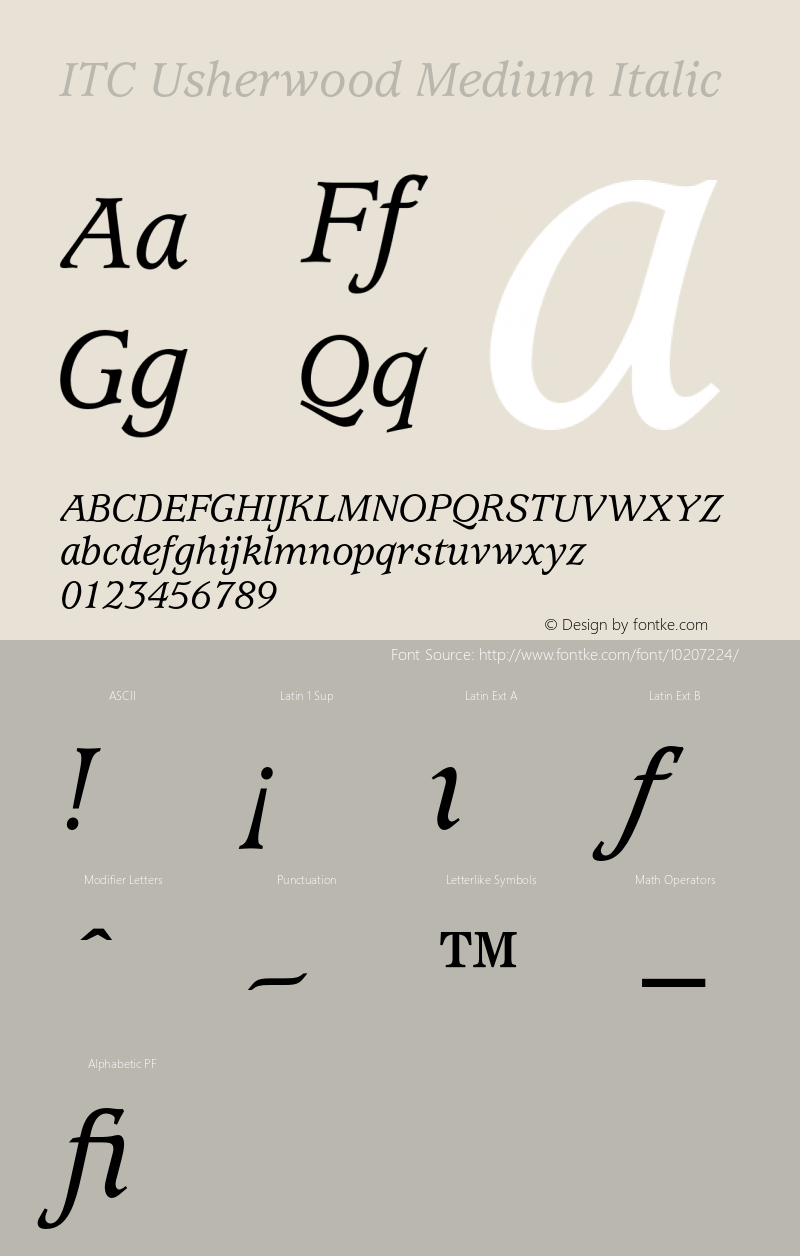 ITC Usherwood Medium Italic 001.000 Font Sample