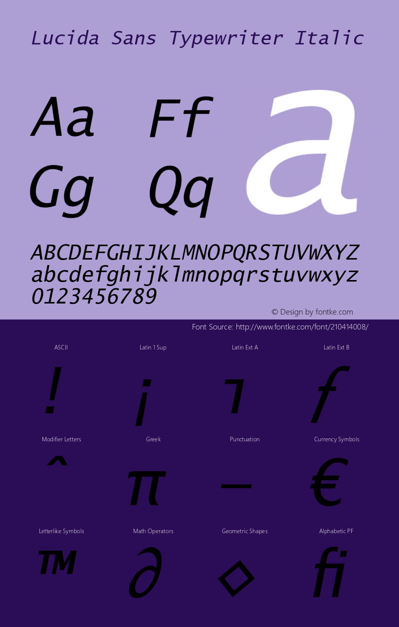 Lucida Sans Typewriter Italic Version 1.00图片样张