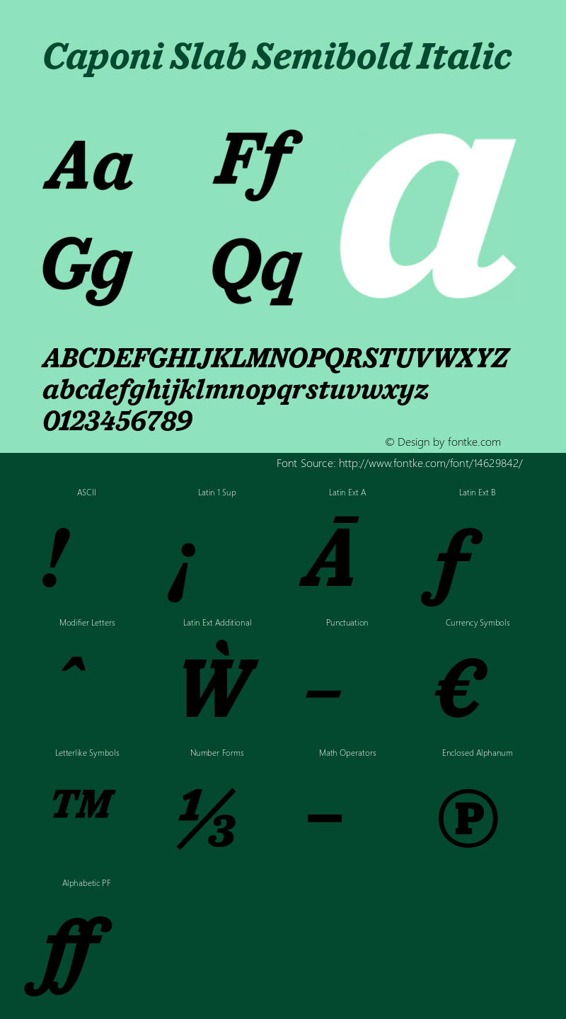 Caponi Slab Semibold Italic Version 1.100 Font Sample